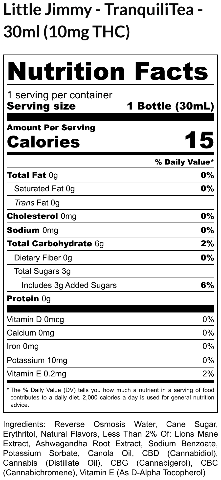 Nutritional Label for Little Jimmy TranquiliTea product from Organic Remedies MD